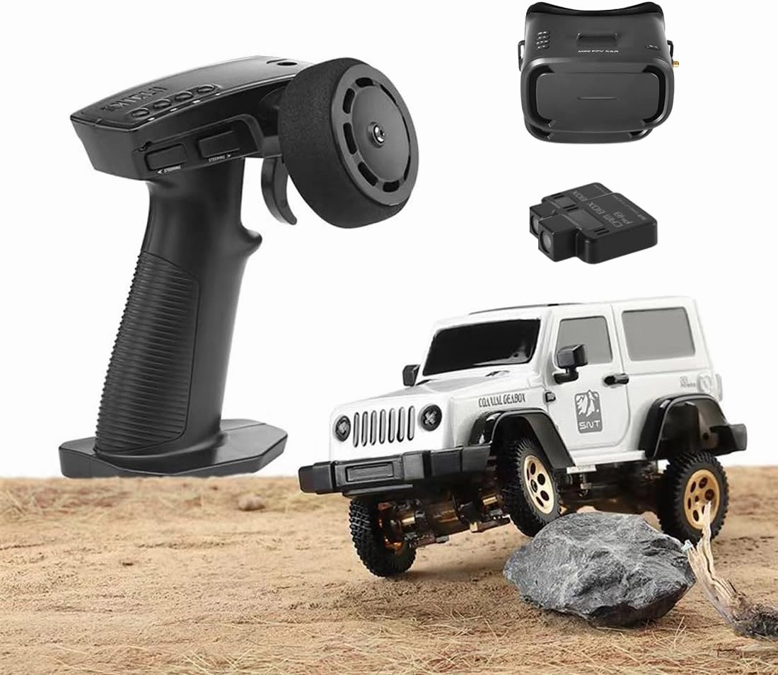 1/64 Scale RC Mini Drift Car with FPV Camera, 2.4G Romote Control Off-Road Climbing Car, 4WD Electric Racing Vehicle Model with LED Gift for Adult (RTR FPV Goggles Version)
