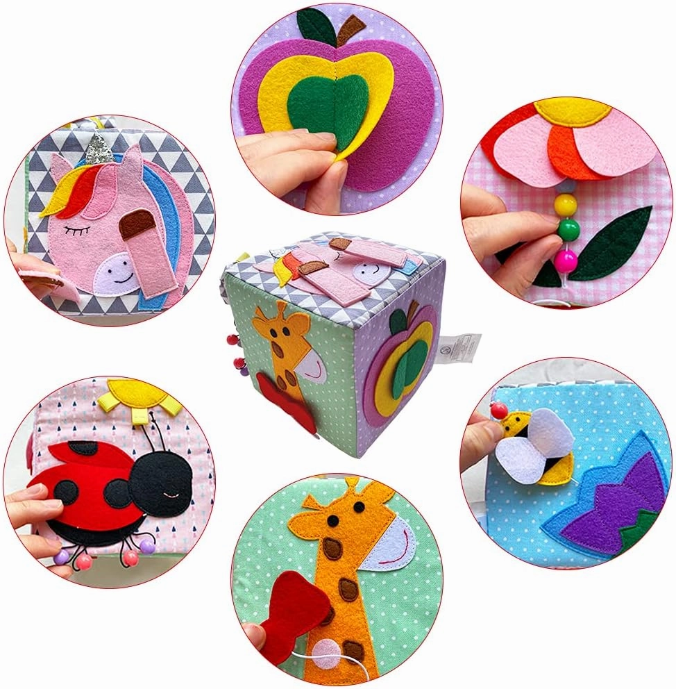 1PC Felt Quiet Book Montessori Toy Book, Creative 6-Sided Basic Skill Educational Toy Toddler Activity Book(Square)