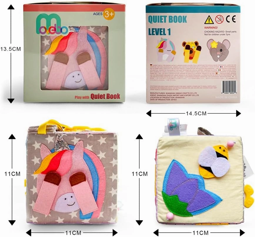 1PC Felt Quiet Book Montessori Toy Book, Creative 6-Sided Basic Skill Educational Toy Toddler Activity Book(Square)