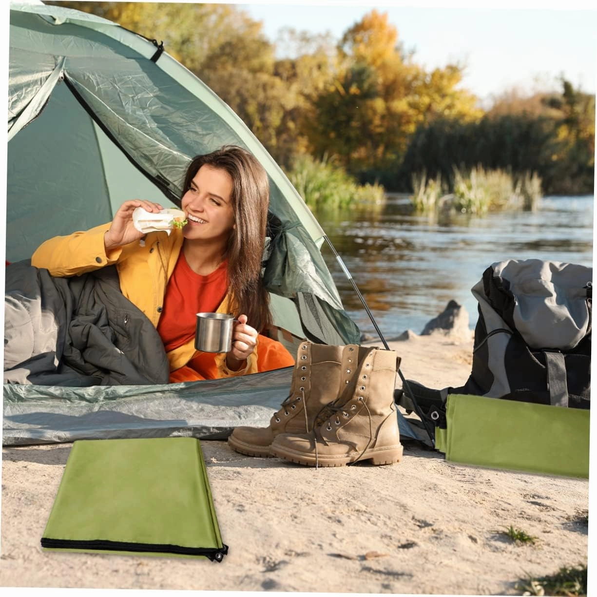 1pc Portable Outdoor Blanket Oxford Cloth Mat for Camping Beach and Hiking Uv Lightweight Design for Army Green