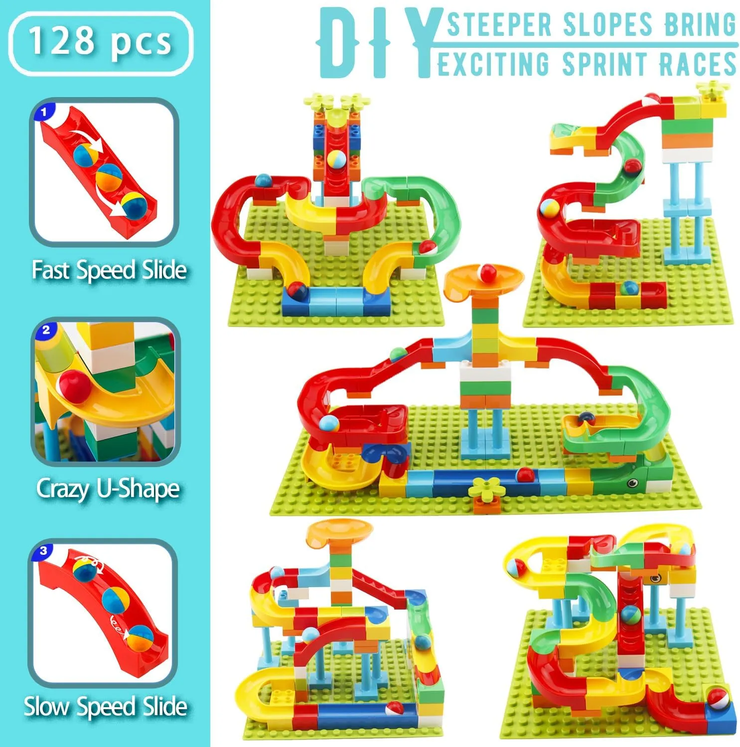 2-in-1 Kids Toys - Marble Run Building Blocks for 2 3 4 5 6 7   Year Old Boys Girls Toddlers Upgrade Classic Big Bricks Toss Ring Games Compatible with All Major Brands for Christmas Birthday