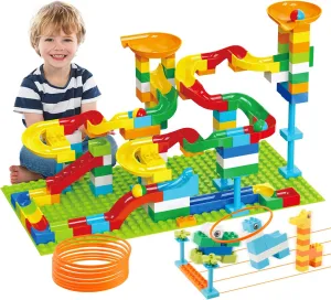 2-in-1 Kids Toys - Marble Run Building Blocks for 2 3 4 5 6 7   Year Old Boys Girls Toddlers Upgrade Classic Big Bricks Toss Ring Games Compatible with All Major Brands for Christmas Birthday