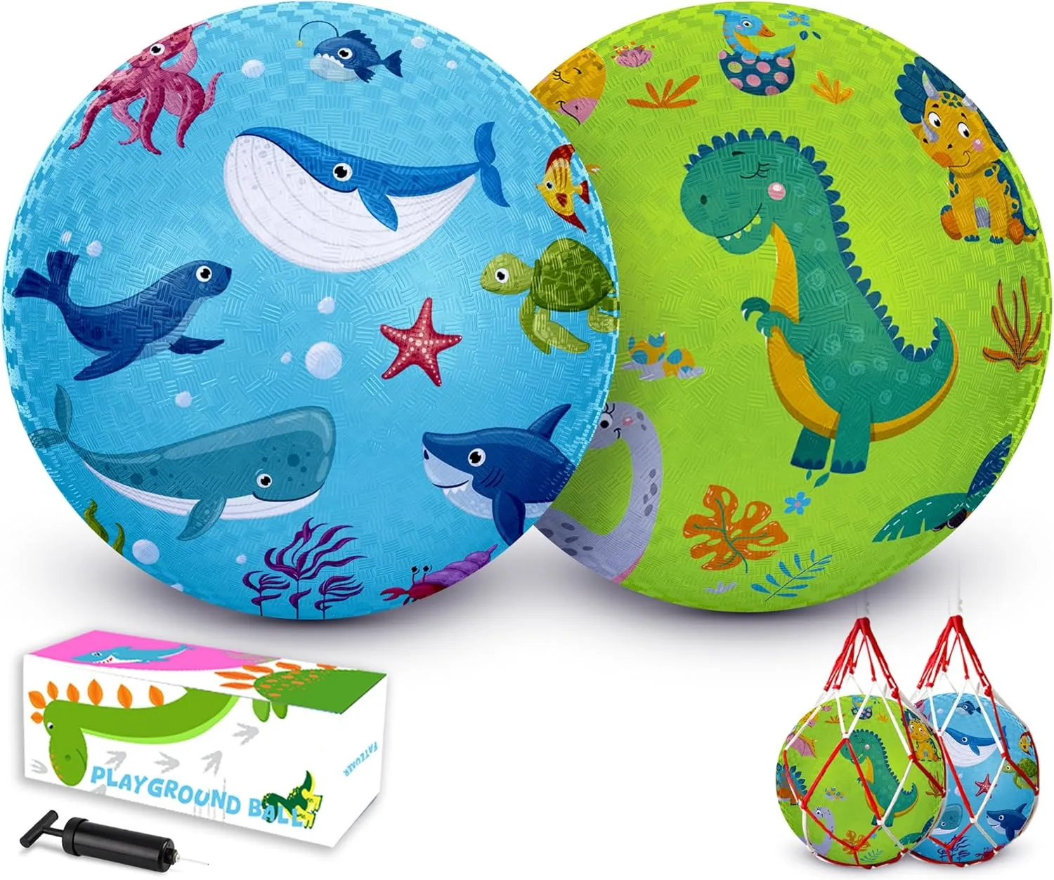 2 Pack Cartoon Kickball Set, 8.5 Inch Toddler Playground Balls, Bouncy Balls Ball for Kids Ages 3 and Up Gift, Dodgeballs Includes Pump and Storage Bag, Outdoor & Indoor Games Toy Balls for Toddlers