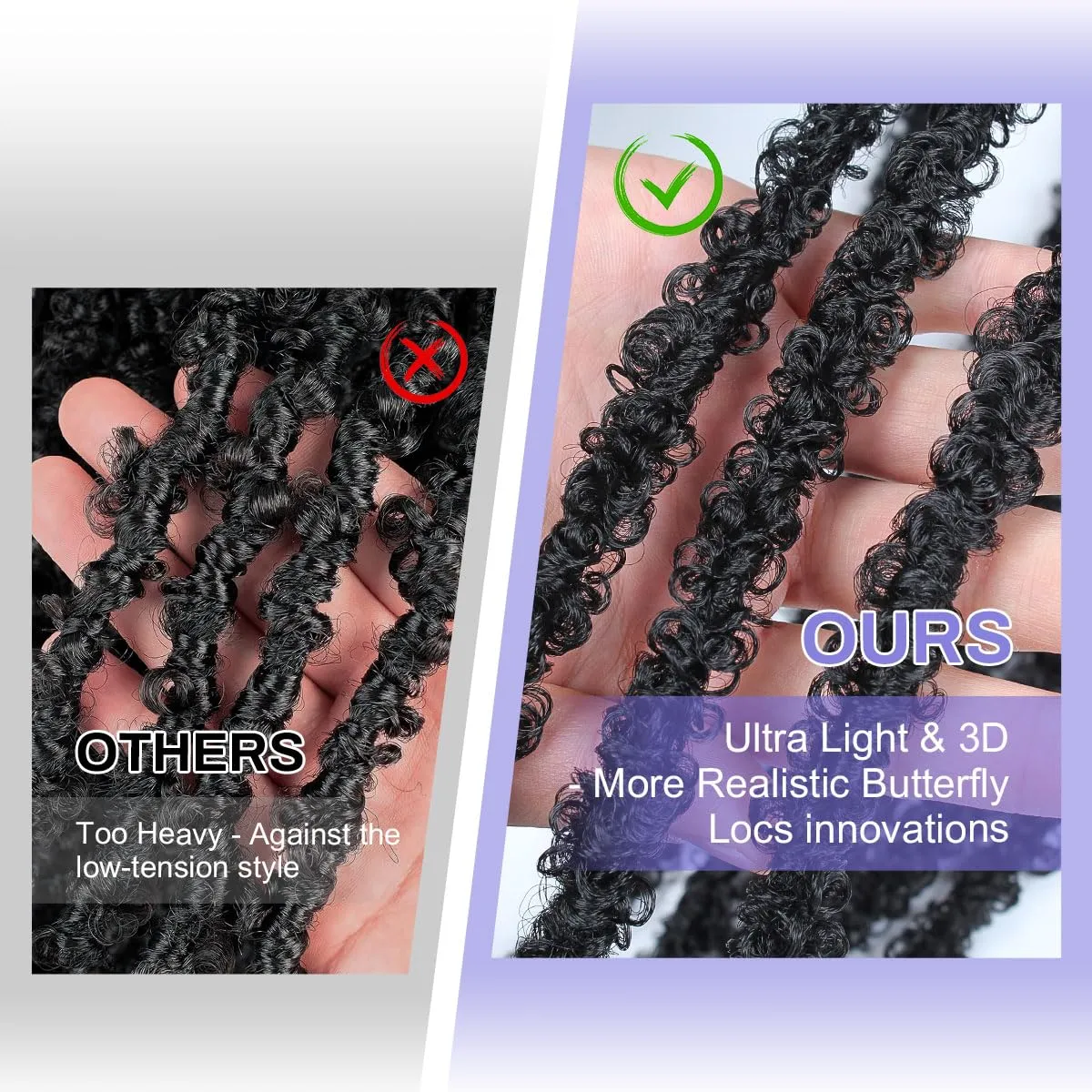 24 inch 6 Packs Distressed Butterfly Locs Crochet Hair, Soft Big Butterfly Distressed Locs Crochet Hair Synthetic Fluffy Soft Locs Crochet Braids Hair Extensions (Black)