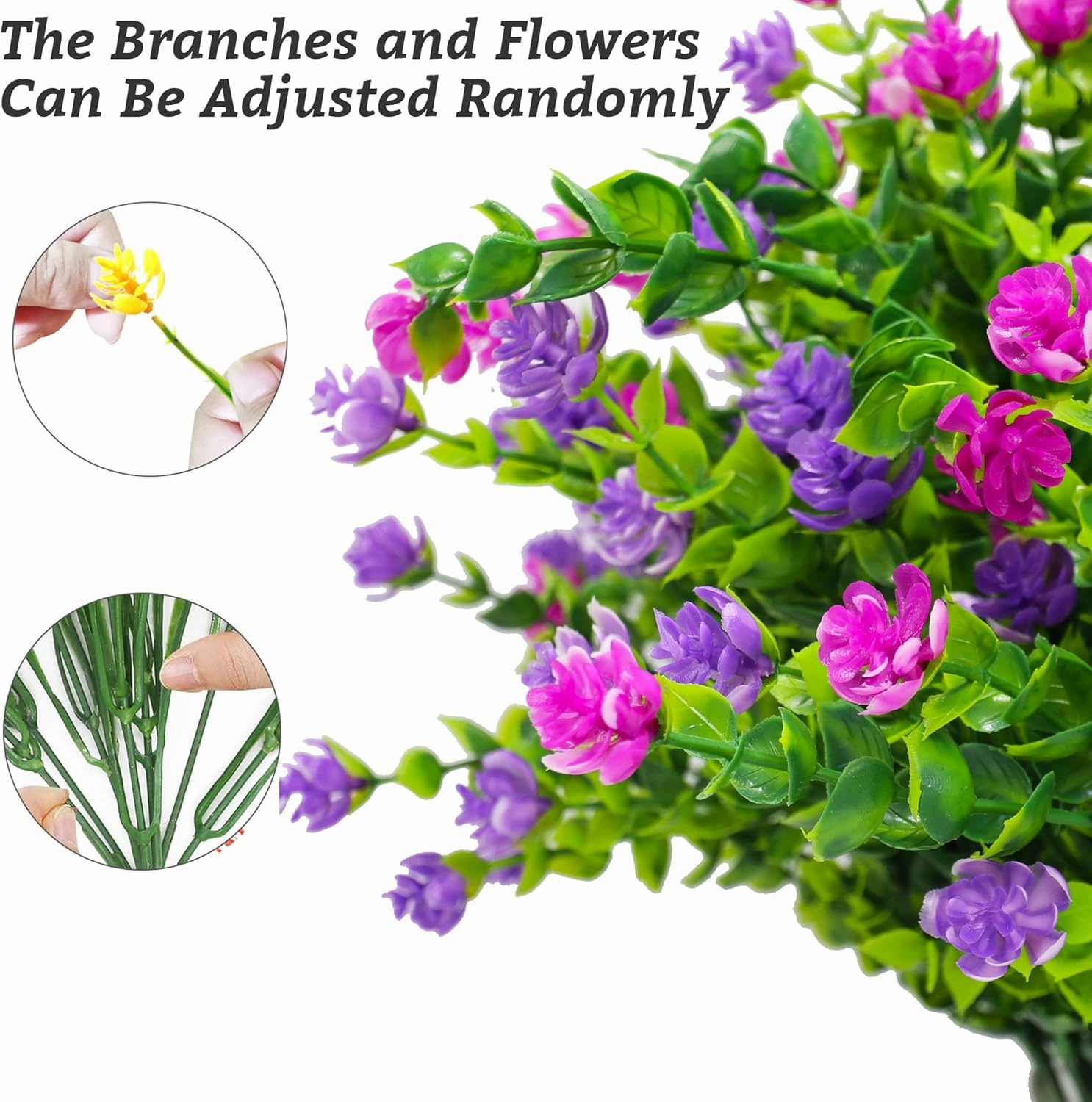 24 Bundles Artificial Fake Flowers Outdoor, 6 Styles UV Resistant No Fade Faux Plastic Greenery Shrubs Plants for Hanging Garden Porch Window Box Farmhouse Outside Decoration