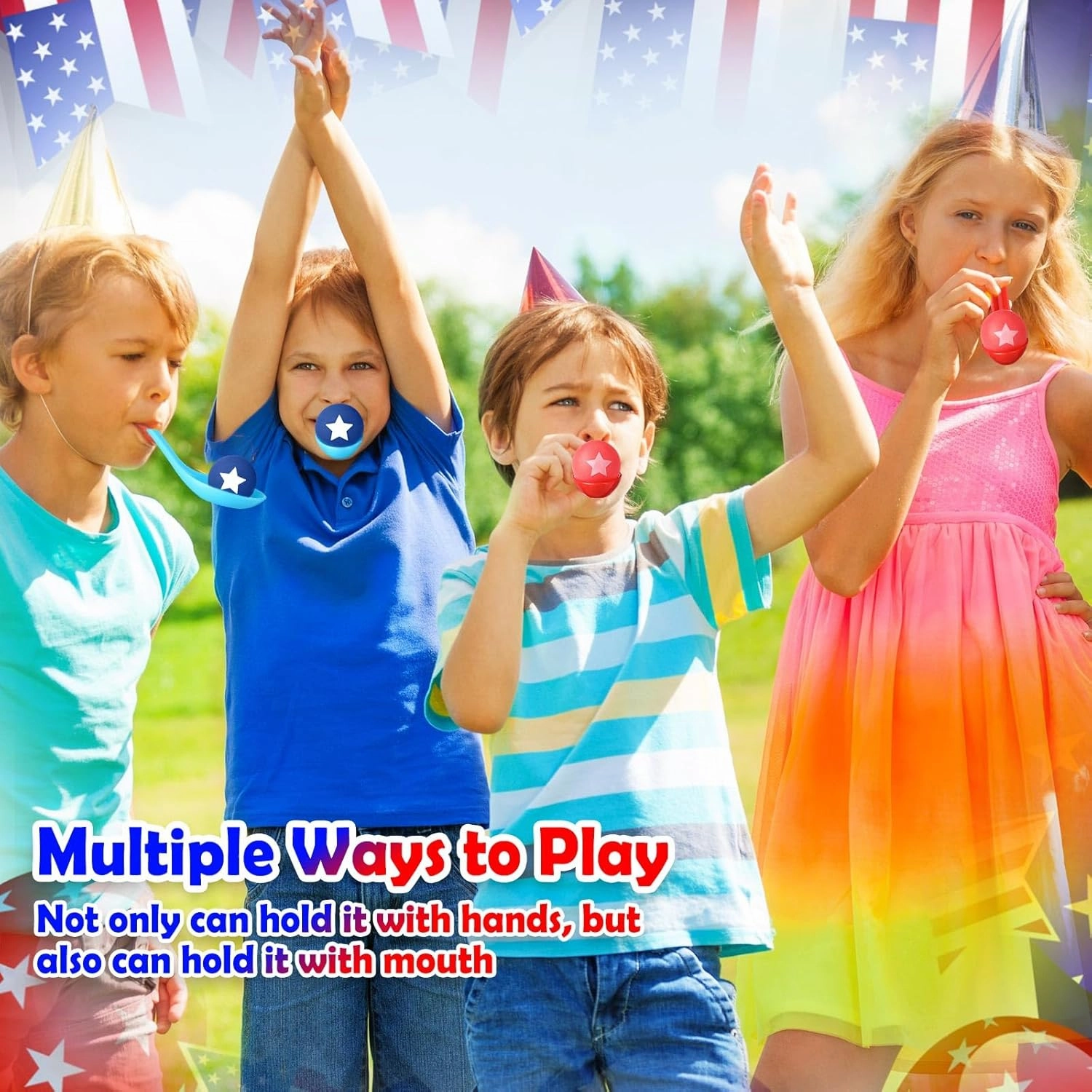 24 Pack 4th of July Spoon Relay Race Toy Set for Boys Girls Patriotic Ball and Spoon Race Game for Independence Day Labor Day Indoor Outdoor Party Game Supplies (Red, Blue,Star)