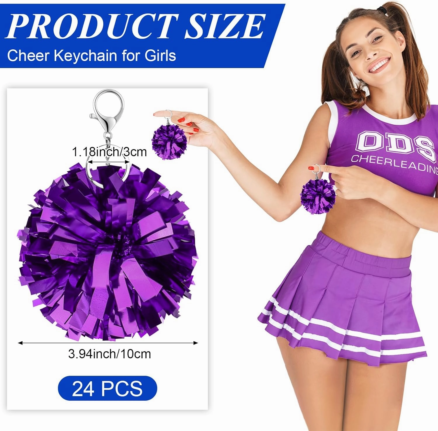 24 Pcs Cheer Pom Pom Keychain Cheerleader Gift Cheering Keyring Camp Team Gift