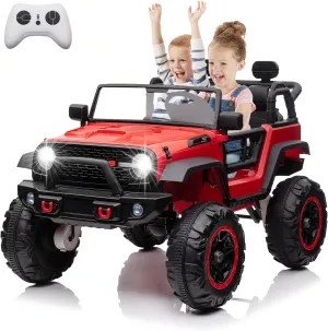 24V 2 Seater Kids Ride On Toy for Big Kids, 4 Wheeler Truck Car Play Car with 5.5MPH Max Speed, Remote Control, Accelerator Pedal, Treaded Tires, Steering Wheel, Music and Story, Red