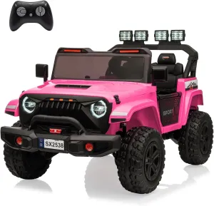 24V Electric Ride On Car for Kids, 4WD 20.5in 2-Seater with 5.9in Extendable Body, 13in Anti-Slip Tires, LED Lights, Music, Parental Remote, for Ages 3-8, Pink