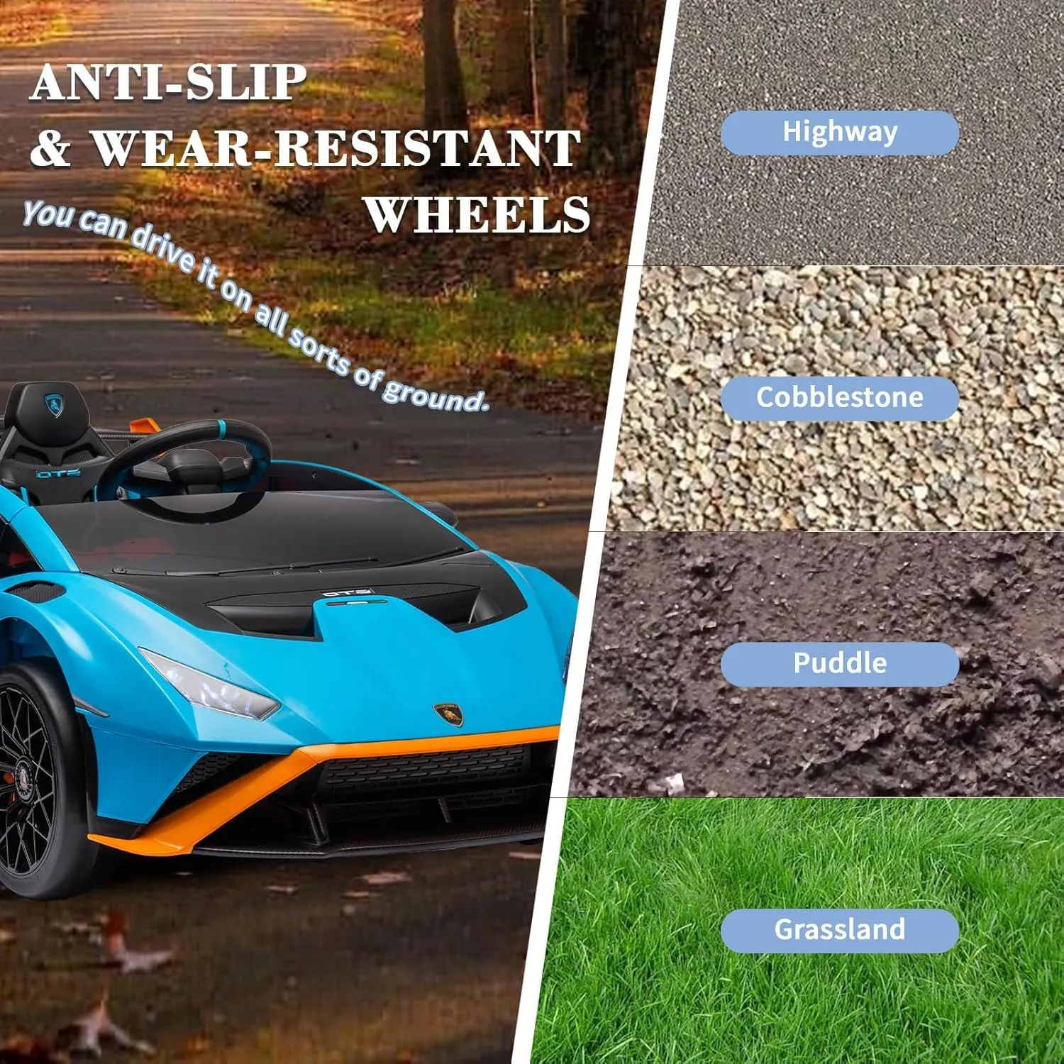 24V Kids Ride on Car, Compatible for Lamborghini Electric Car, 4 Wheels Sports Car Toys with LED Headlights, Remote Control & Hydraulic Doors,(Blue), Large, SUSC-HFTS-555