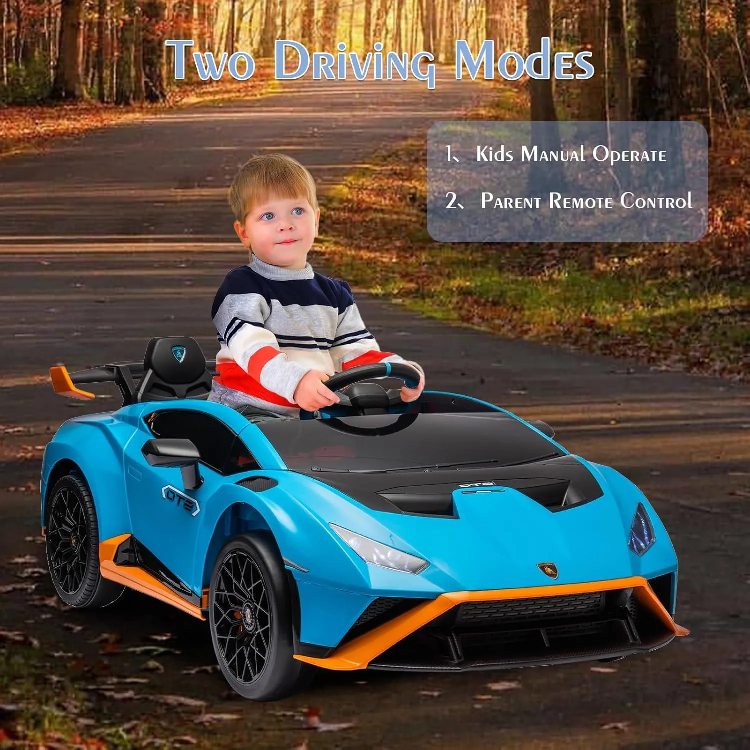 24V Kids Ride on Car, Compatible for Lamborghini Electric Car, 4 Wheels Sports Car Toys with LED Headlights, Remote Control & Hydraulic Doors,(Blue), Large, SUSC-HFTS-555