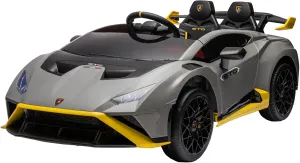 24V Kids Ride on Car, Compatible for Lamborghini Electric Car, Licensed Lamborghini Huracan STO with 4 Wheels Sports Car Toys with LED Headlights, Remote Control&Two-Point Safety Belt,Grey,