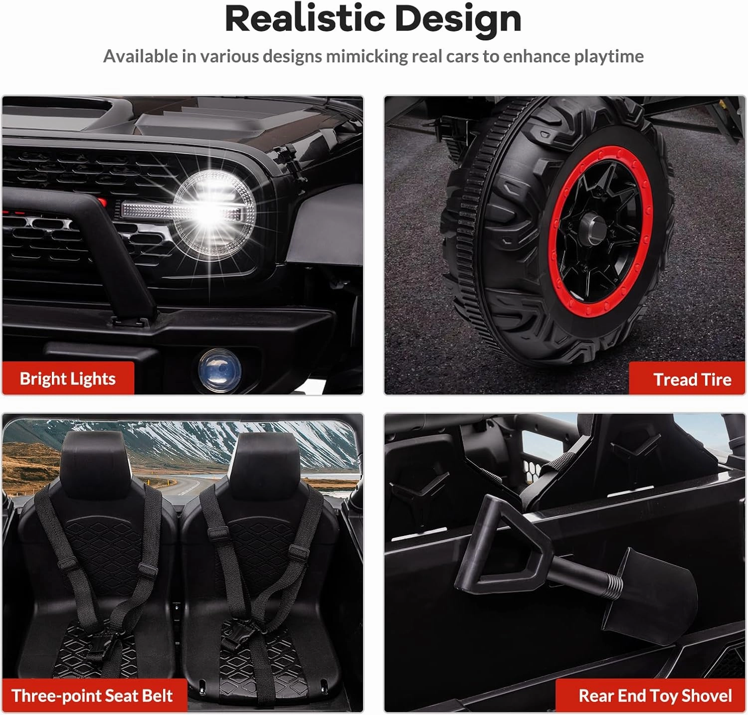 24V 2 Seater Ride On Car, Electric Truck for Big Kids Ages 3-8, Ride On Toy with 5.5MPH Max Speed, Remote Control, Accelerator Pedal, Treaded Tires, Steering Wheel, Music and Story, Red