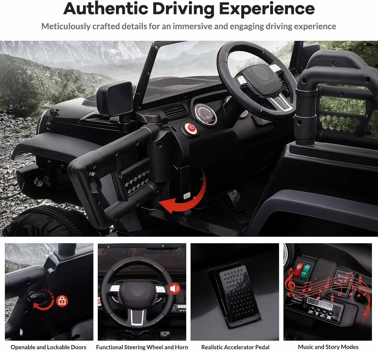 24V 2 Seater Ride On Car, Electric Truck for Big Kids Ages 3-8, Ride On Toy with 5.5MPH Max Speed, Remote Control, Accelerator Pedal, Treaded Tires, Steering Wheel, Music and Story, Red