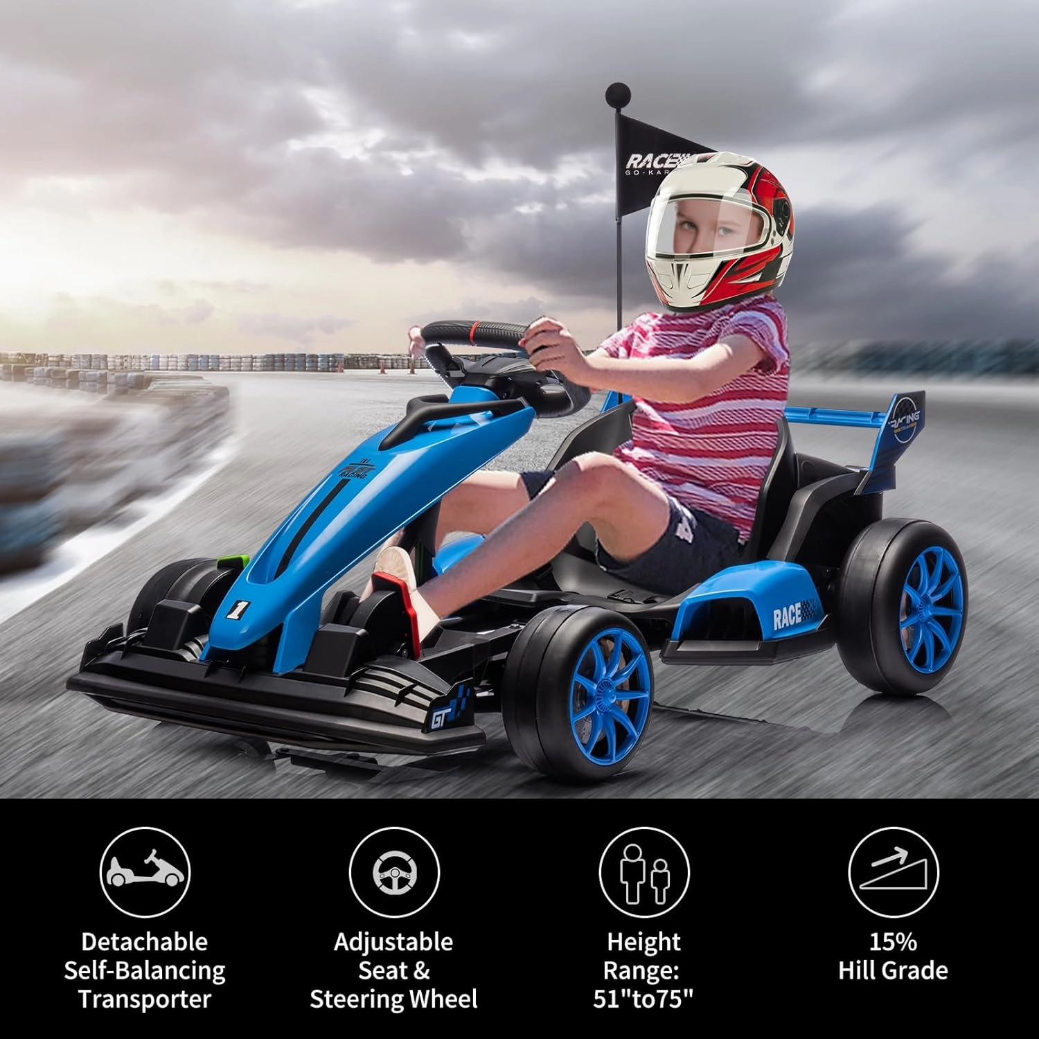 24V Electric Drift Kart for Kids, Ride Car with Adjustable Seat & 8.5MPH Speed, EVA Silent Wheels, Parent-Safety Certified Ride-On Toy