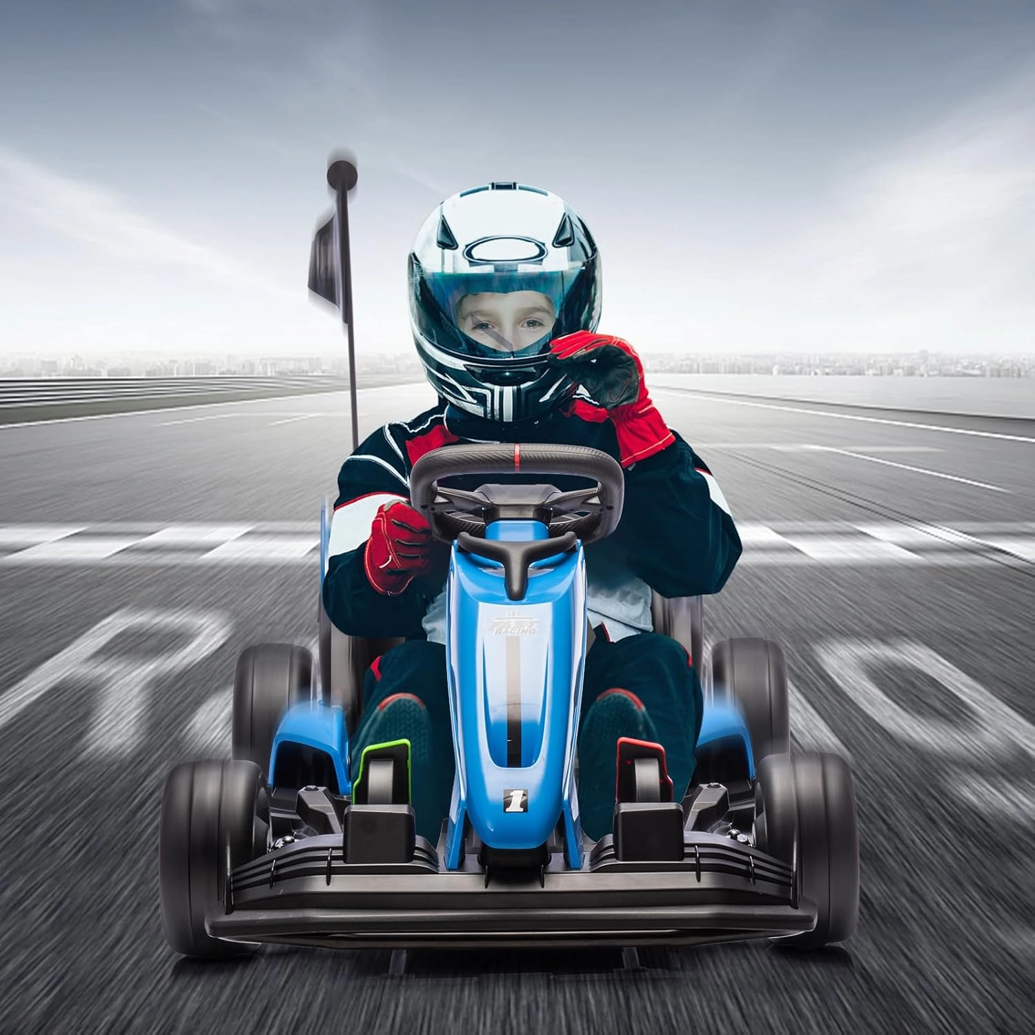 24V Electric Drift Kart for Kids, Ride Car with Adjustable Seat & 8.5MPH Speed, EVA Silent Wheels, Parent-Safety Certified Ride-On Toy