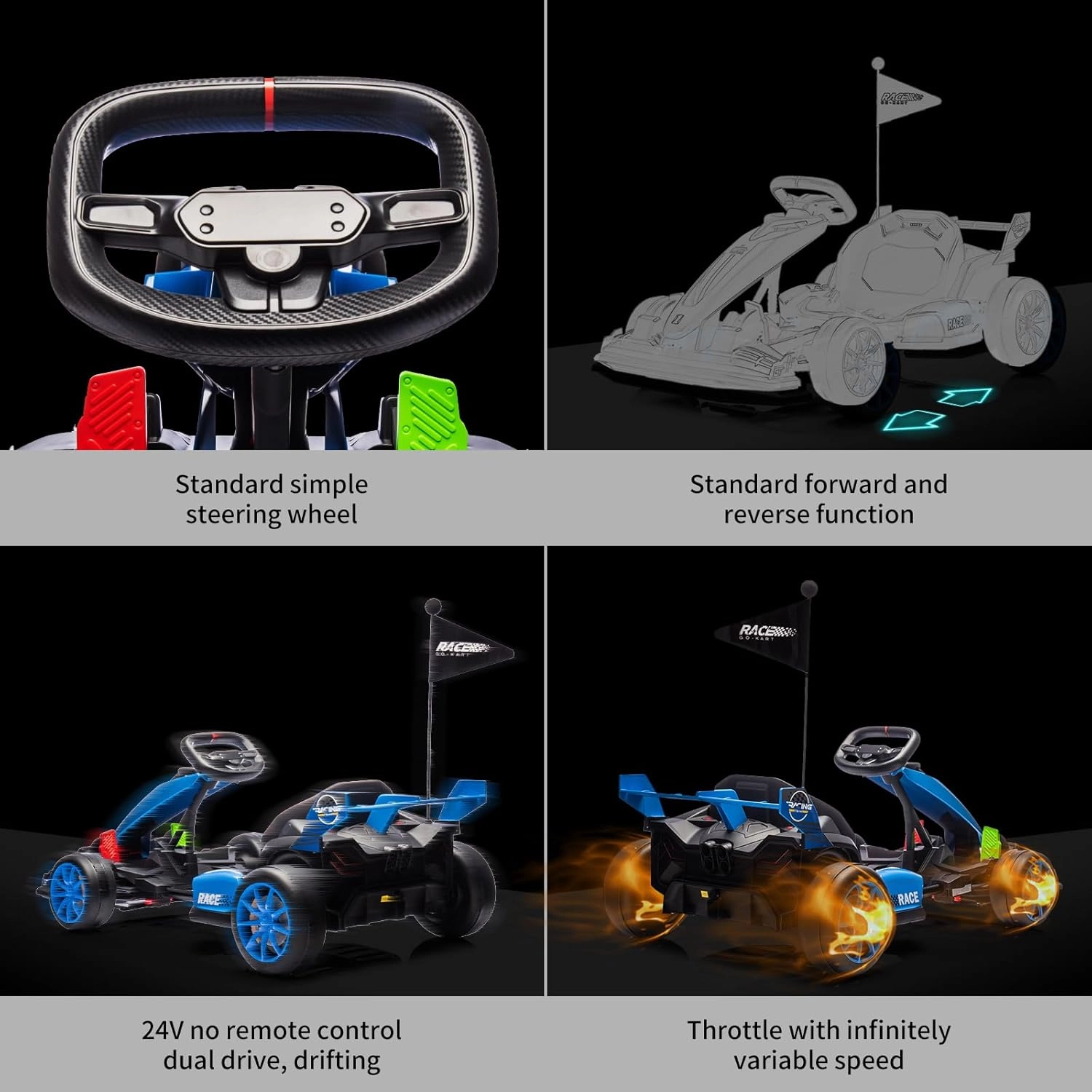 24V Electric Drift Kart for Kids, Ride Car with Adjustable Seat & 8.5MPH Speed, EVA Silent Wheels, Parent-Safety Certified Ride-On Toy