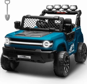 24V Ride on Toys for Big Kids, 2 Seater Electric Car w/22'' Large Seat, Remote Control, Shovel, 4X200W Engines, 4WD/2WD Switchable, Truck Bed Storage, Ride On Truck Toy for Boy Girl, Blue