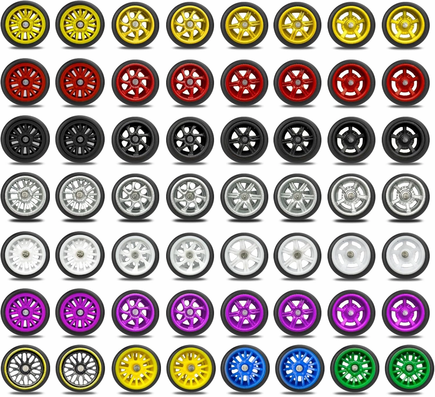 28 Set 1/64 Wheels and Tires Kit, 1:64 Scale Model Hot Wheel Rims Rubber Tires Random Color Replacement Accessories for Model Cars Upgraded and Modified,Mixed Styles