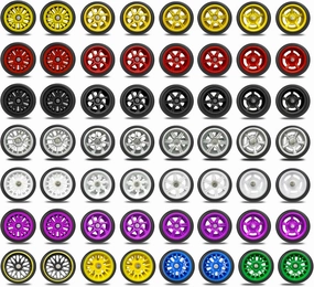 28 Set 1/64 Wheels and Tires Kit, 1:64 Scale Model Hot Wheel Rims Rubber Tires Random Color Replacement Accessories for Model Cars Upgraded and Modified,Mixed Styles