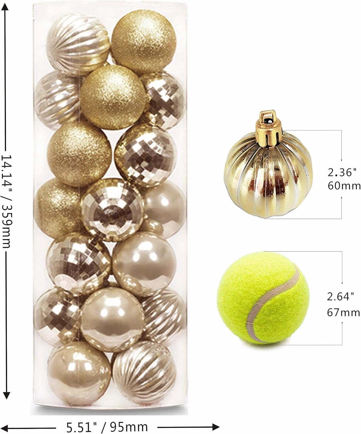 28ct Shatterproof Christmas Ball Ornaments in 4 Classic Finishes for Christmas Tree Decoration (Golden Yellow, 2.36“ Regular Size)