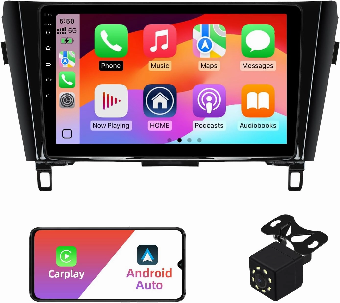 2 32G Android 13 Double Din Car Radio Stereo for Nissan Rogue X-Trail Qashqai 2014-2018 with 10.1" Touchscreen Radio Built-in Wireless Carplay/Android Auto/GPS/Bluetooth/FM/AUX-in/SWC/Camera