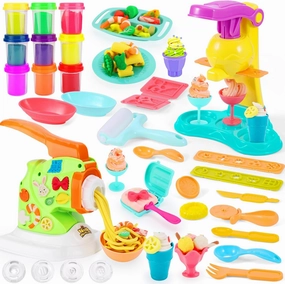 2 in 1 Color Dough Kitchen Creations Set, Ice Cream Noodle Maker Machine, Art Crafts Food Modeling Play Toys, Deluxe Tools Kit for Boys Girls Kids Toddlers Ages 3  (12 Colors Dough)