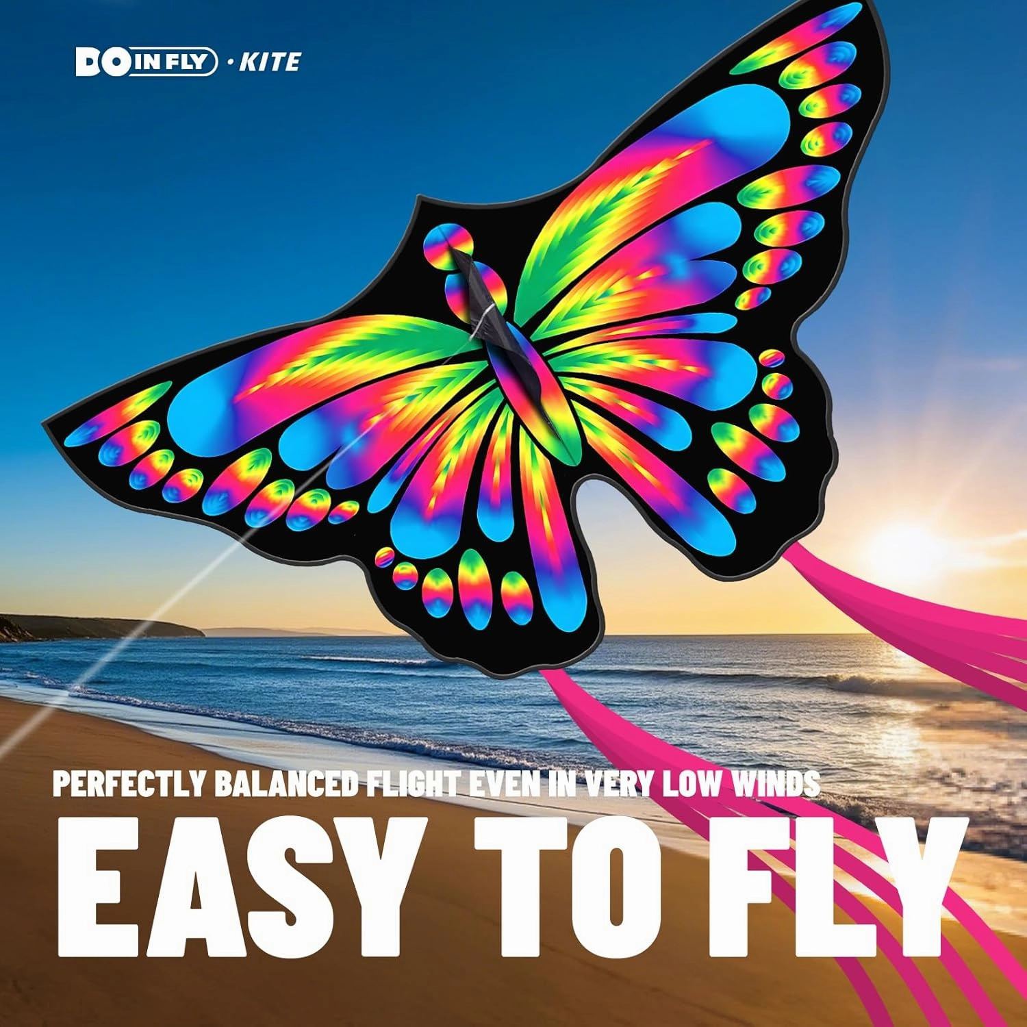 2 Pack Butterfly Kites, for Kids and Adults, Easy to Fly for Beginners, 55" x 27" with Vibrant Print and Winder, Perfect for Beach, Park, Backyard Flying & Family Outdoor Activities