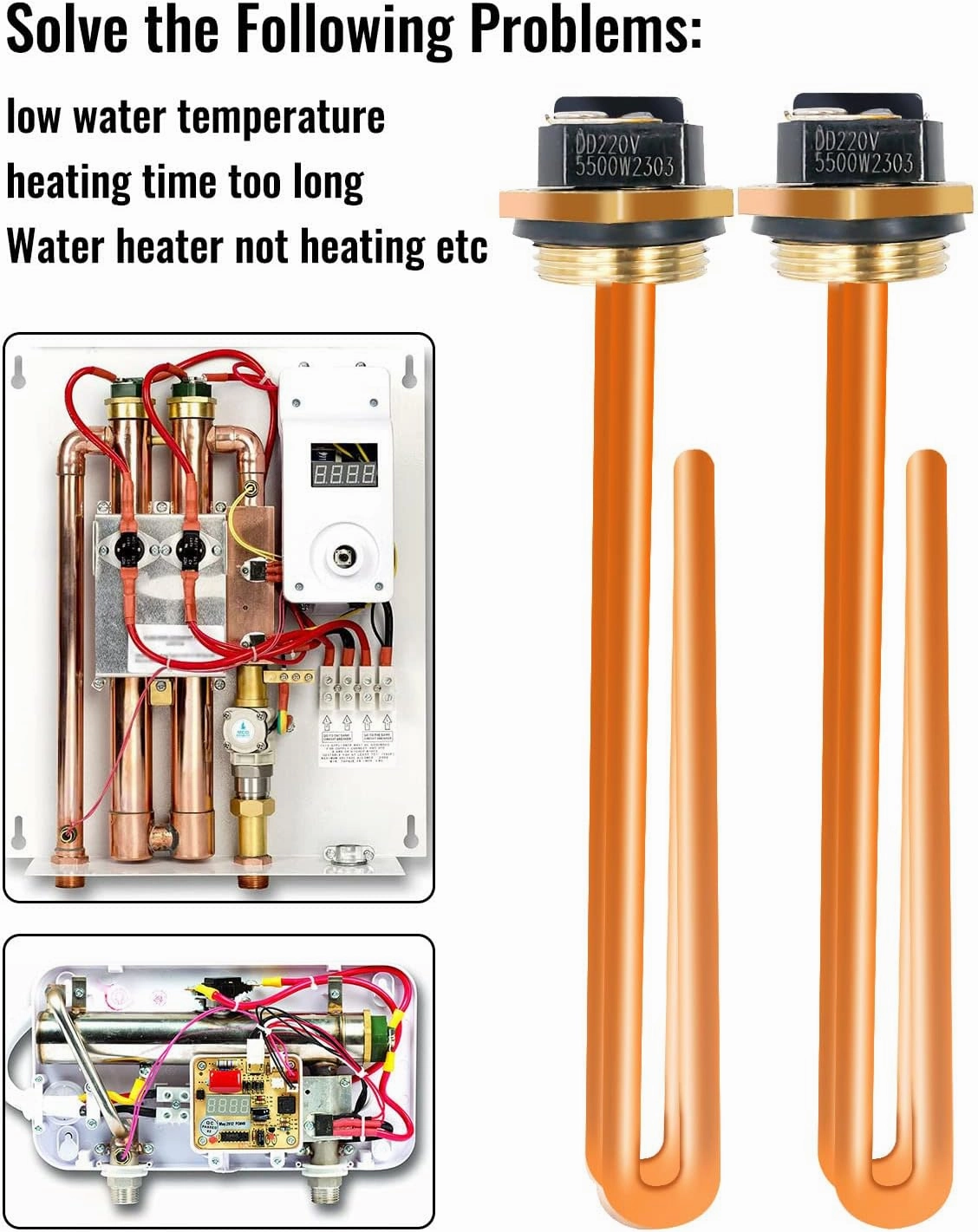2 Pack HE 55220 Water Heater Element Fit for EcoSmart ECO POU 6 ECO 8 ECO 11 Eemax Rheem Richmond RMTEX-06 Smart Electric Tankless Water, Heating Element Replacement 5.5KW 220V/ 6KW 240V