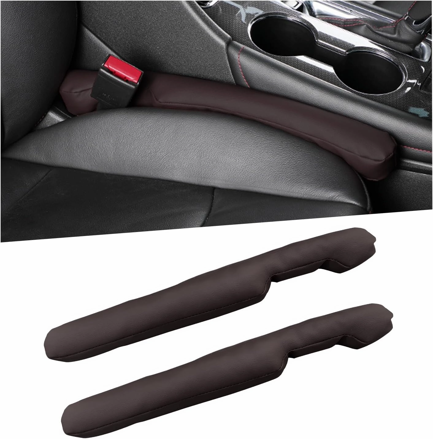 2 PCS Car Seat Gap Filler, Universal Fit Leather Car Seat Gap Plug to Fill The Gap Between Seat and Console, Car Seat Crevice Blocker Stop Things from Dropping, Car Accessories (Coffee)