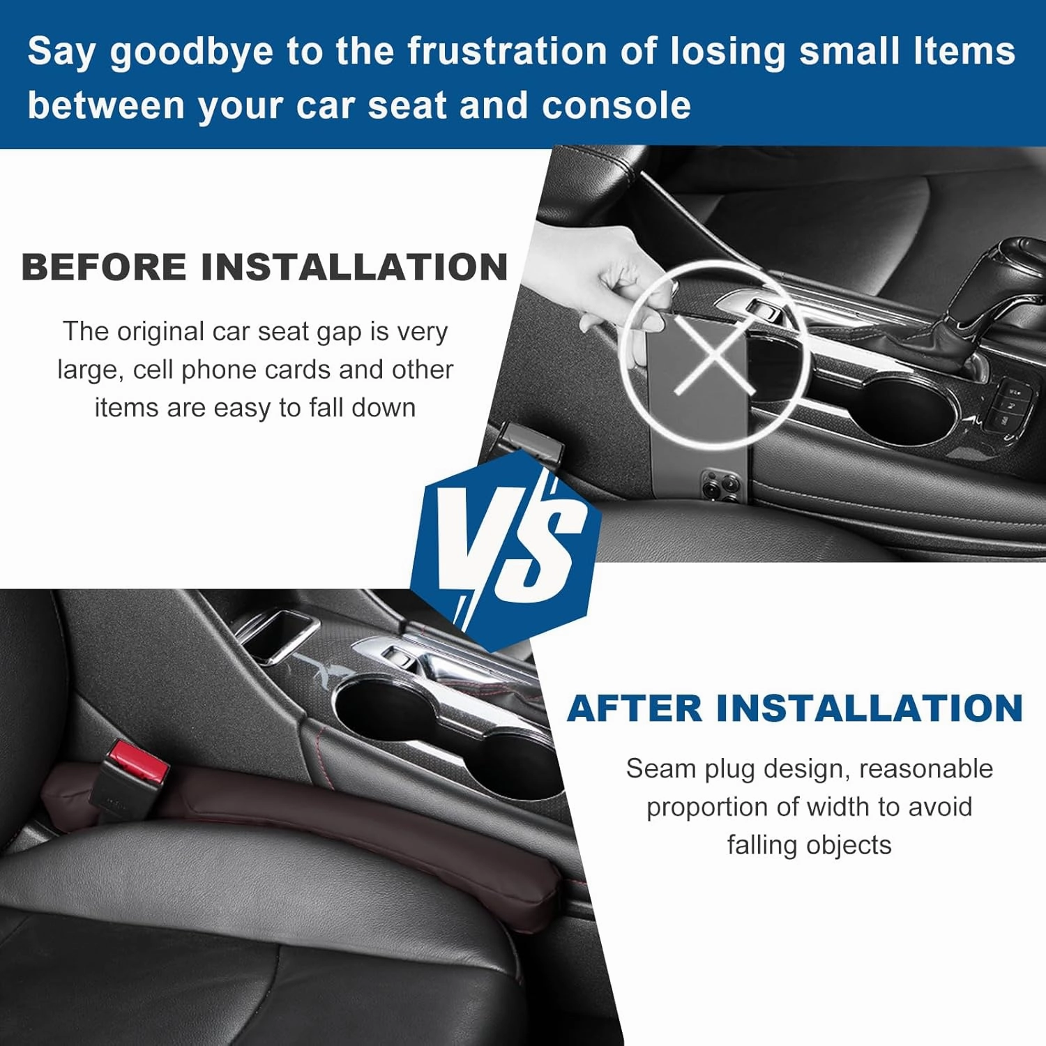 2 PCS Car Seat Gap Filler, Universal Fit Leather Car Seat Gap Plug to Fill The Gap Between Seat and Console, Car Seat Crevice Blocker Stop Things from Dropping, Car Accessories (Coffee)