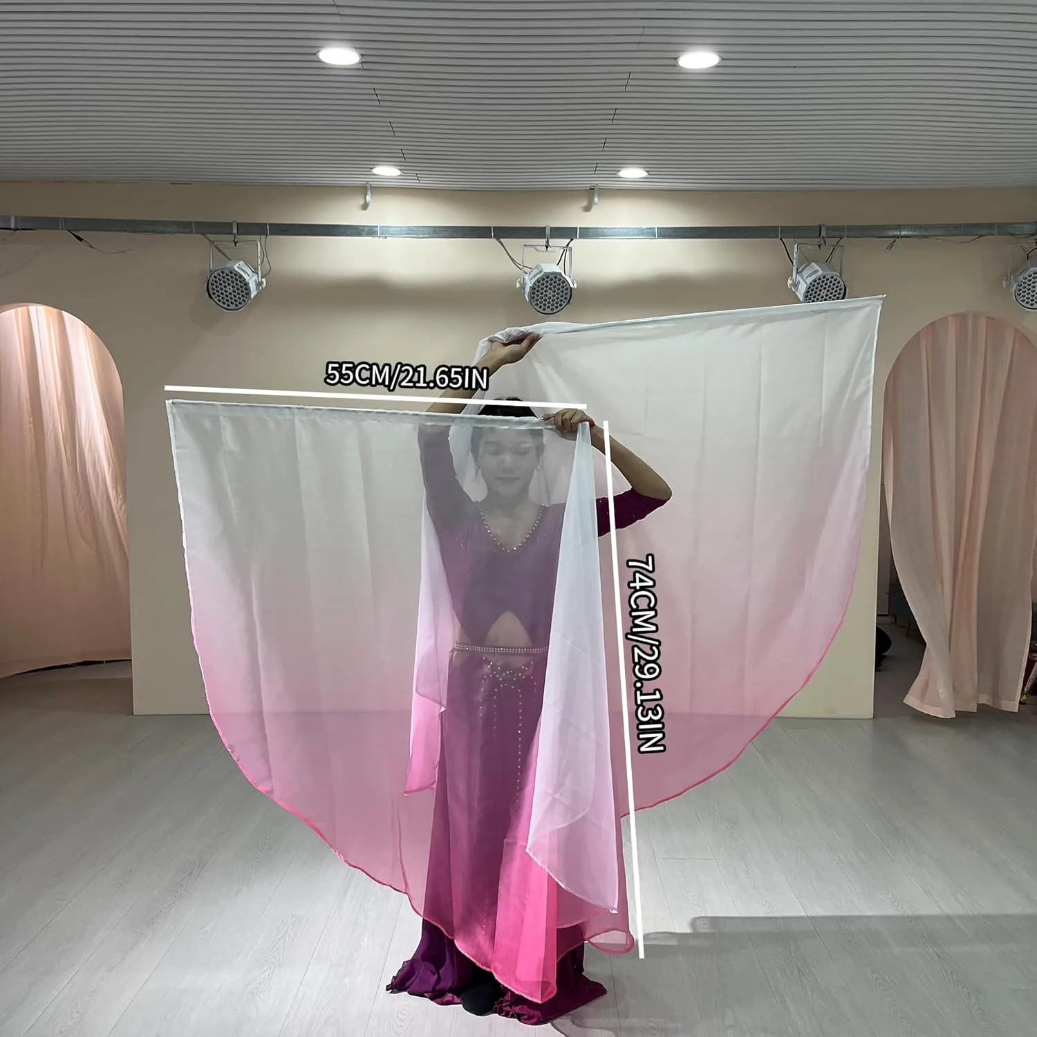 2pcs Dance Church Praise Dance Flags - Semicircle Angel Wing with Telescopic Rods - Worship Banner (White-Pink)
