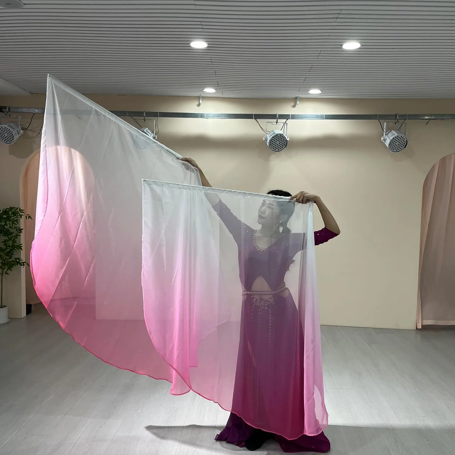 2pcs Dance Church Praise Dance Flags - Semicircle Angel Wing with Telescopic Rods - Worship Banner (White-Pink)