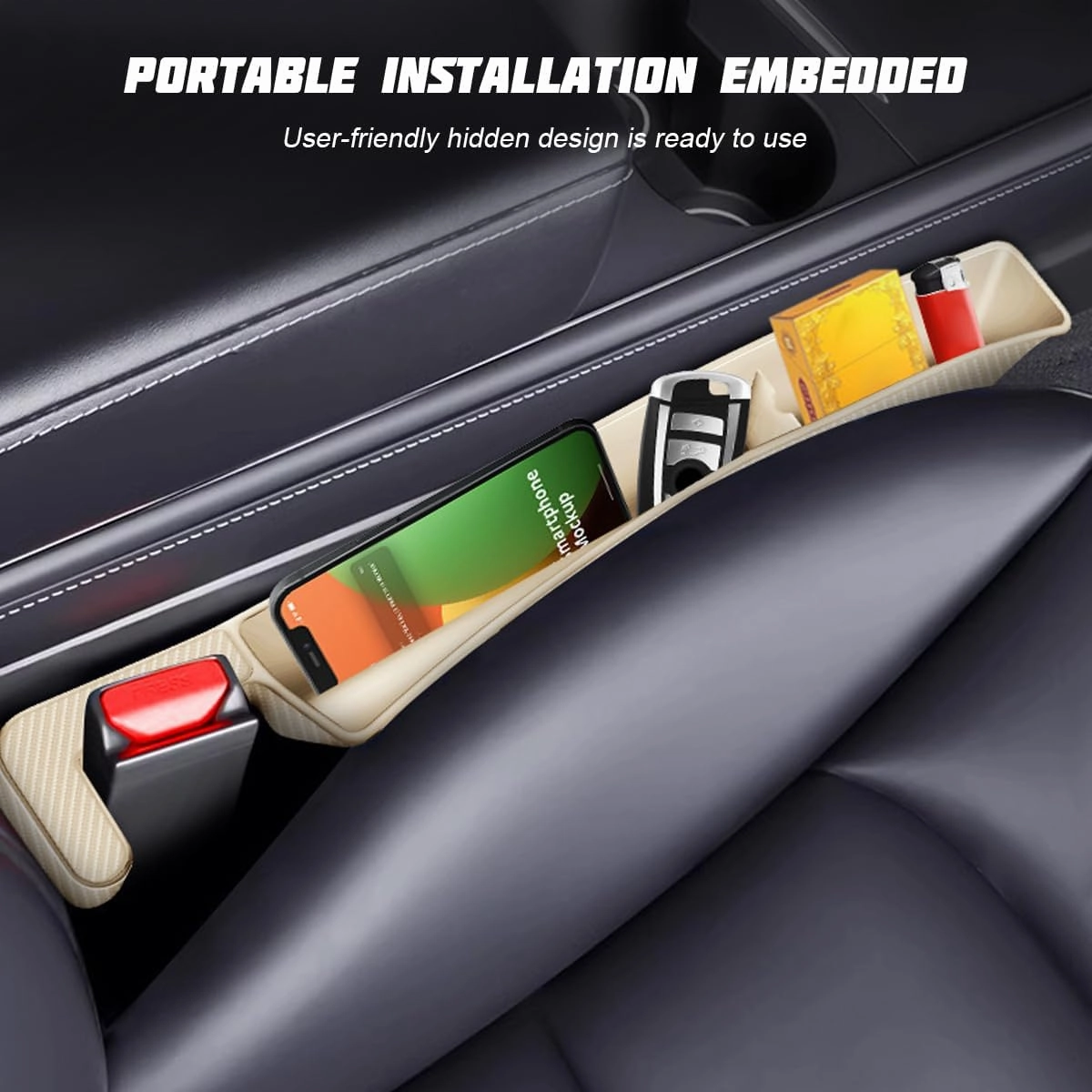 2PCS Car Seat Gap Filler, Vehicle Side Set Console Plug Organizer, Multifunctional Automotive Interior Storage Box Crevice Stopper Accessories from Dropping, Universal Fit (Beige)