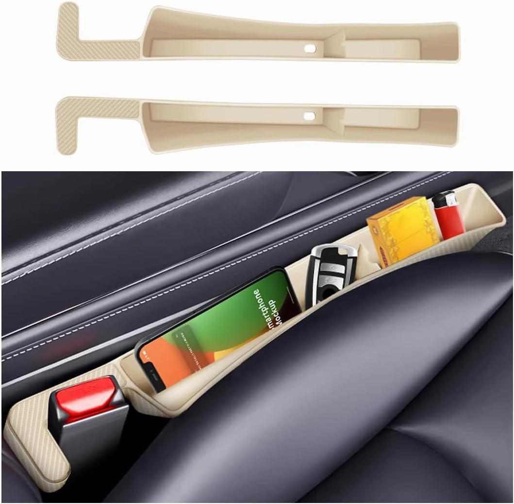 2PCS Car Seat Gap Filler, Vehicle Side Set Console Plug Organizer, Multifunctional Automotive Interior Storage Box Crevice Stopper Accessories from Dropping, Universal Fit (Beige)