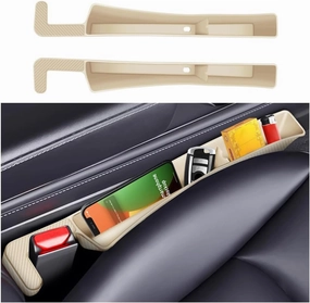 2PCS Car Seat Gap Filler, Vehicle Side Set Console Plug Organizer, Multifunctional Automotive Interior Storage Box Crevice Stopper Accessories from Dropping, Universal Fit (Beige)