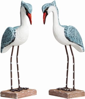 2pcs Wooden Seagull Figurine, Sea Bird Statue Ornaments Mediterranean Style for Coastal Beach Garden Room Office Decoration (Large)
