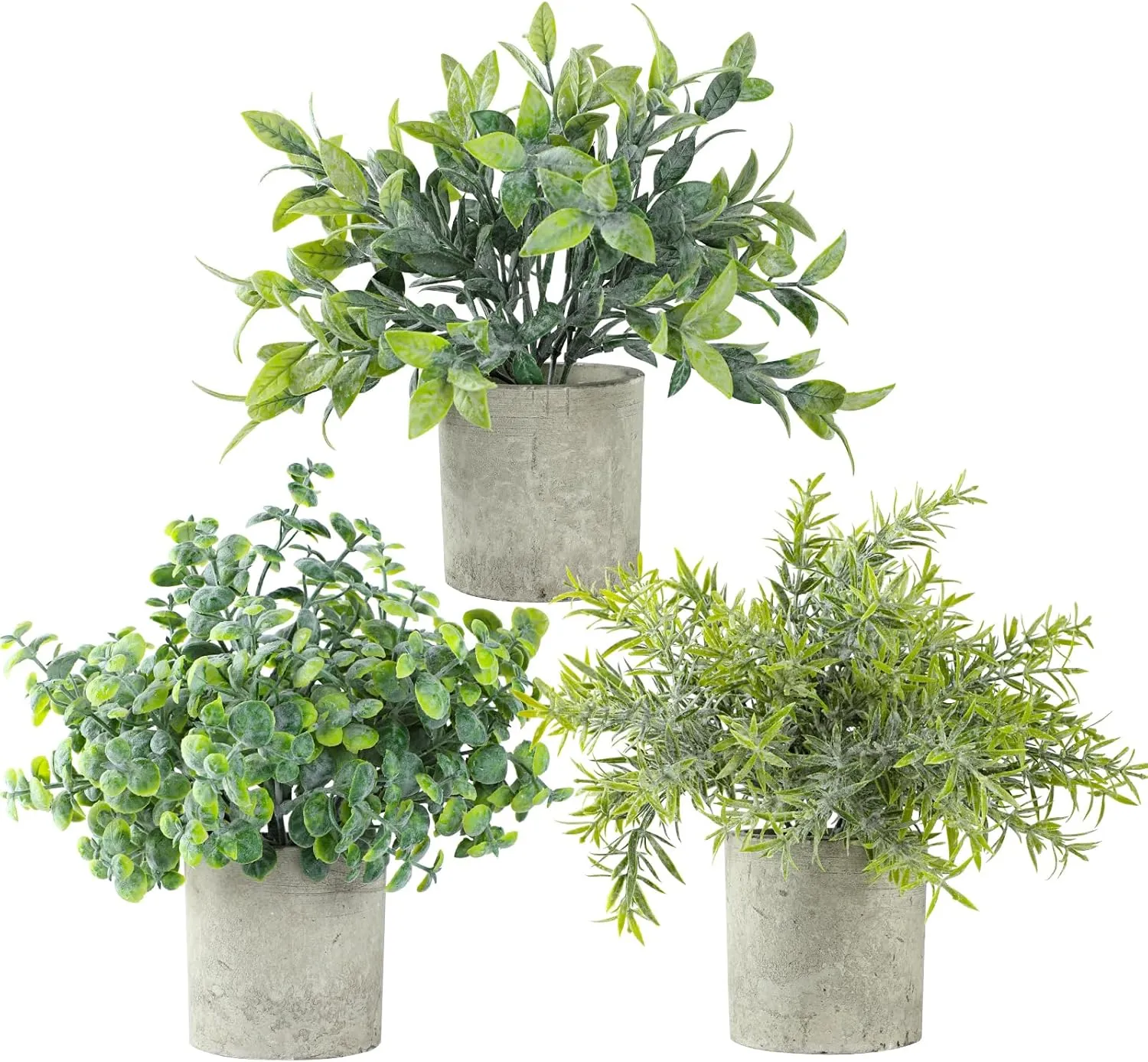 3 Pack Mini Potted Fake Plant, Artificial Plants Indoor, Artificial Frost-Hung,Eco-Friendly Gray Pot, No Need for Maintenance，Ideal Decor for Home and Office