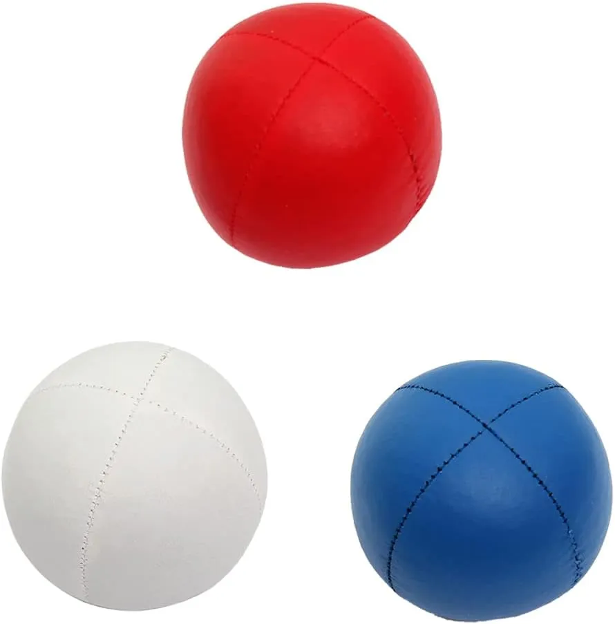 3 x Pro 76g Cascade Mini Juggling Balls - Small Sized Quality Thud Juggling Balls & Bag - Set of 3 Juggling Balls (Red, Blue and White)