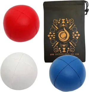 3 x Pro 76g Cascade Mini Juggling Balls - Small Sized Quality Thud Juggling Balls & Bag - Set of 3 Juggling Balls (Red, Blue and White)