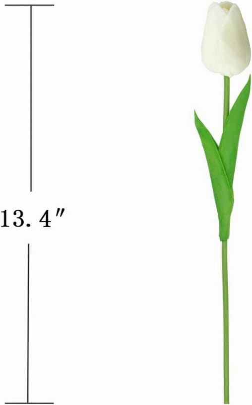 30pcs Artificial Tulips Flowers Real Touch Tulips Fake Holland PU Tulip Bouquet Latex Flower White Tulip for Wedding Party Office Home Kitchen Decoration (Pure White)