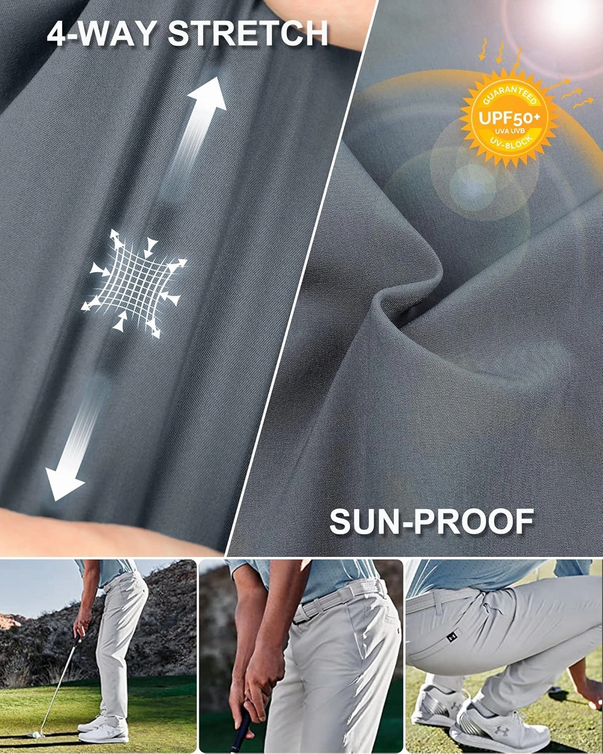 33,000ft Men's Golf Pants with 5 Pockets Classic-Fit Stretch Quick Dry Lightweight UPF 50  Hiking Pants