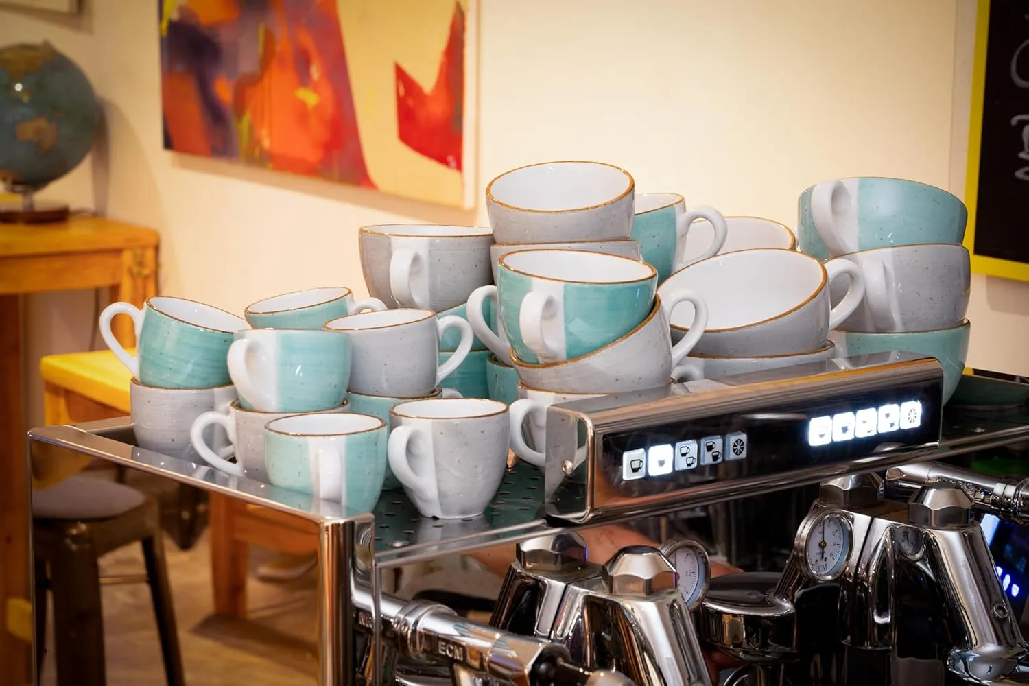 34041, Vintage Nature Aqua Series, 8-Piece Crockery Set for 4 People, Cappuccino Set Made of Porcelain, Dishwasher and Microwave Safe, Made in Europe