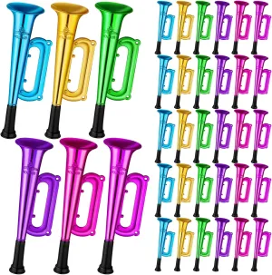 36 Pcs Plastic Trumpet Kids Noise Toys Play Metallic Trumpet Mini Shiny Blow Horn Noise Makers Toy Plastic Colors Musical Instruments for New Year Birthday Graduation Party Favors, 6 Inch