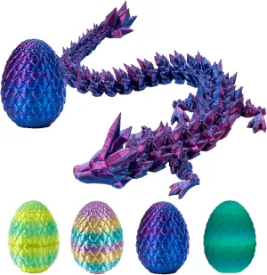 3D Printed Dragon Egg with Articulated Dragon Inside, Fidget Toys for Adults Stress Relief, Unique Dragon Figurine Toys Birthdays Kids Valentines Day Gifts for School (Laser Violet)
