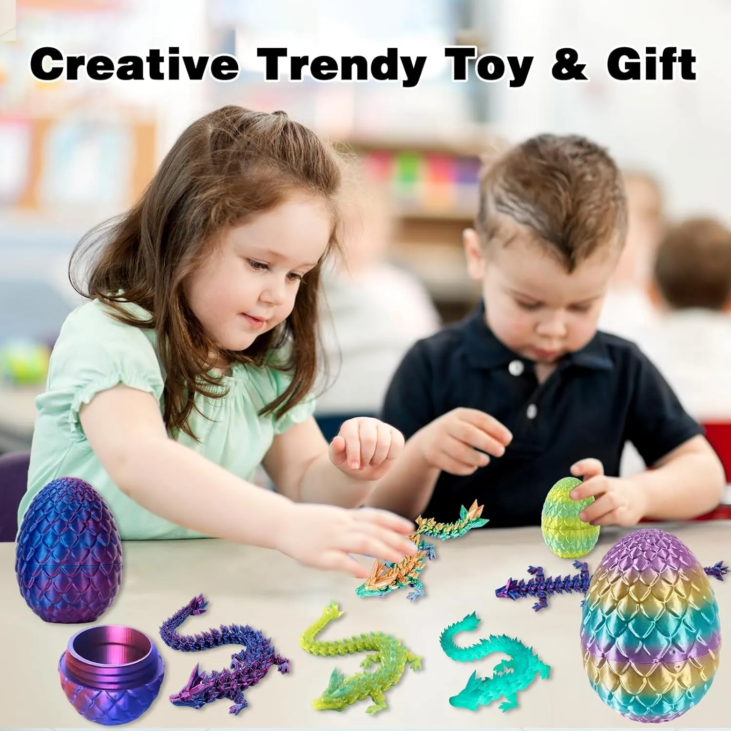 3D Printed Dragon Egg with Articulated Dragon Inside, Fidget Toys for Adults Stress Relief, Unique Dragon Figurine Toys Birthdays Kids Valentines Day Gifts for School (Laser Violet)