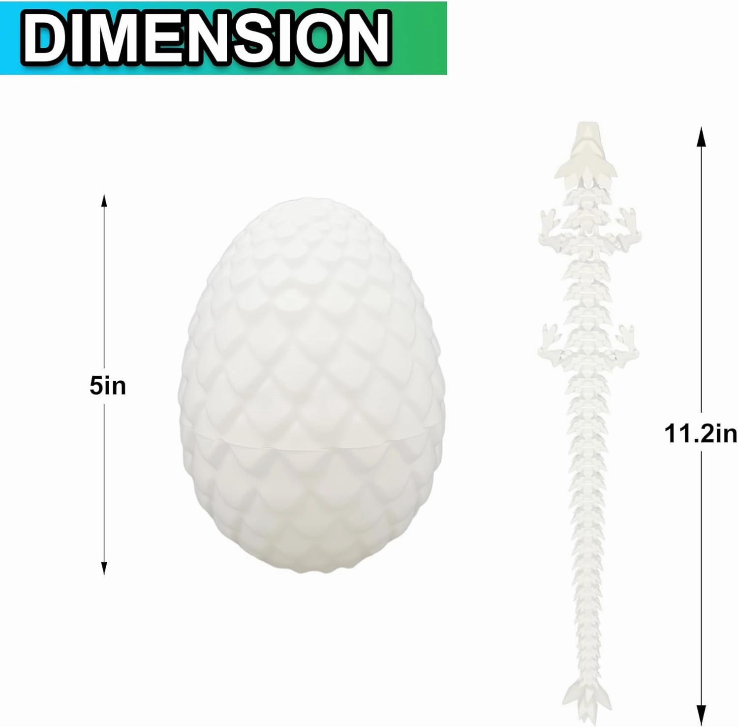 3D Printed Dragon Egg with Articulated Dragon Inside, Fidget Toys for Adults Stress Relief, Unique Home Office Desk Decor Crystal Easter Basket Stuffers (Glow in The Dark)