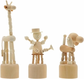 3Pcs Wooden Figurine Toy Wood Finger Puppets Giraffe Finger Puppets Dog Figurine Toy for DIY Crafts Painting Home Party Decorations Random Style