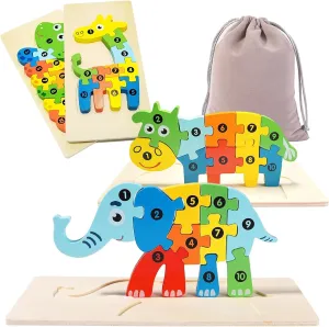 4-Pack Animal Puzzles for Toddlers Ages 3-5, Wooden Toys, Montessori Toys, Ideal Gift for Kids