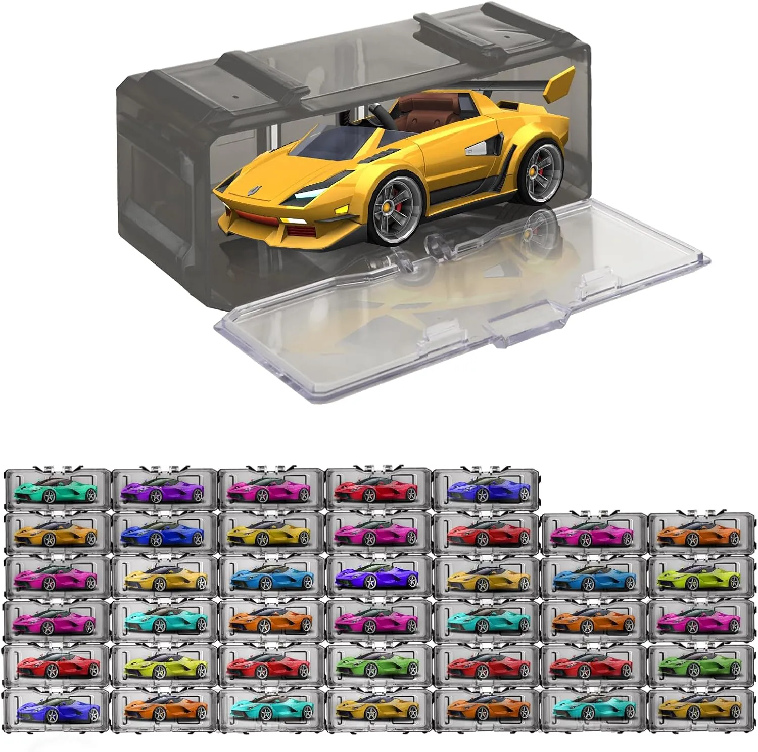 40 Pack Toys Car Display Organizer Storage Case for Hot Car Wheels, Toy Car Storage for Mini Cars, Model and Matchbox Car, 1/64 Scale Hot Toy Wheels Display Case, 1.5 x 1.5 x 3.5 Inch